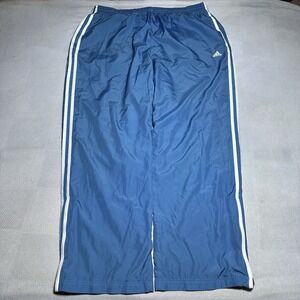Vintage Y2K Adidas Track Pants Mens 2XL Blue Baggy Wide Leg Ankle Zip Mesh Lined